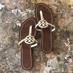 Tory Burch "Mini Miller" Tan "Snake Embossed" Thong Sandal